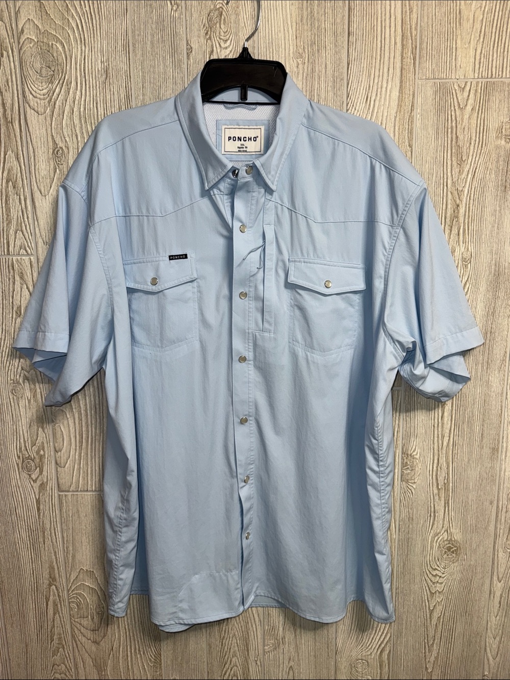 Poncho Light Blue Short-Sleeve Button-Down Shirt